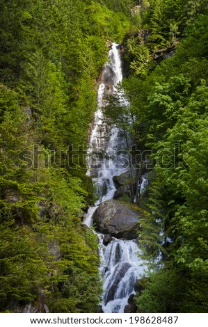 Mountain Waterfall. Along the North Cascades Highway, in Washington state, you pass several lovely mountain waterfalls such as this one.