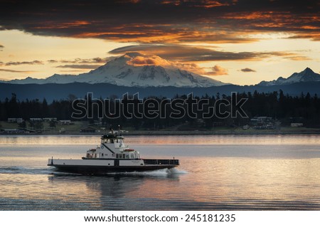 Ferry and Mt. Baker. The ferryboat \