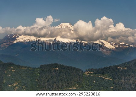 Mt. Baker from Sauk Mountain. The snow capped Mt. Baker in the North Cascade mountains as seen from the Sauk Mountain trail in western Washington State.