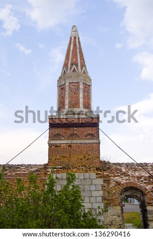 An old brick tower Russian Orthodox monastery near Moscow