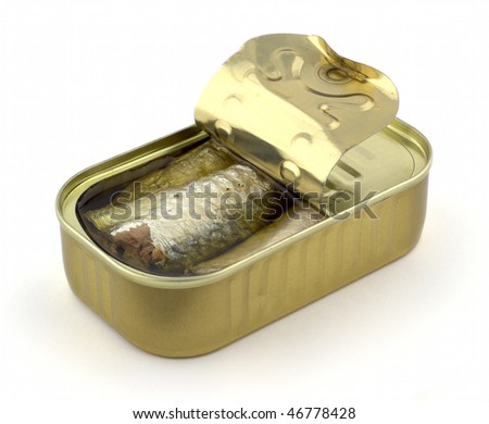 stock photo : Can of sardines in oil ajar