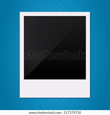 Blank retro polaroid photo frame Vector illustration Empty photo frame on blue background Blank retro polaroid photo frame Vector illustration Empty photo frame on blue background