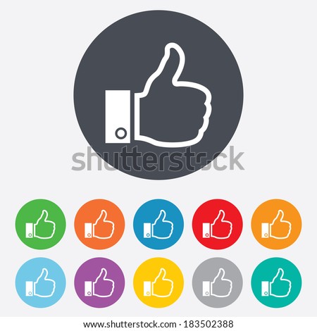 Like sign icon Thumb up sign Hand finger up symbol Round colourful 11 buttons Vector Like sign icon Thumb up sign Hand finger up symbol Round colourful 11 buttons Vector