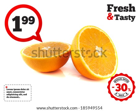 Slices of ripe orange isolated on white background (half). Fresh diet citrus fruit (health). Healthy fruit with vitamins.