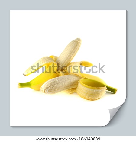 Two opened bananas isolated on white background (ripe). Healthy fresh fruit with vitamins.
