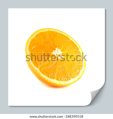 Slice of half ripe orange isolated on white background. Fresh diet citrus fruit (health). Healthy fruit with vitamins.