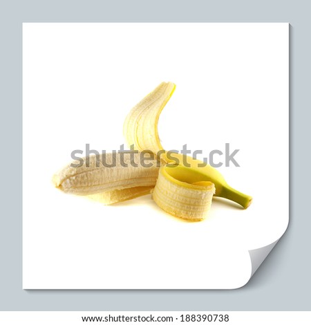 Opened banana isolated on white background (ripe). Healthy fresh fruit with vitamins.