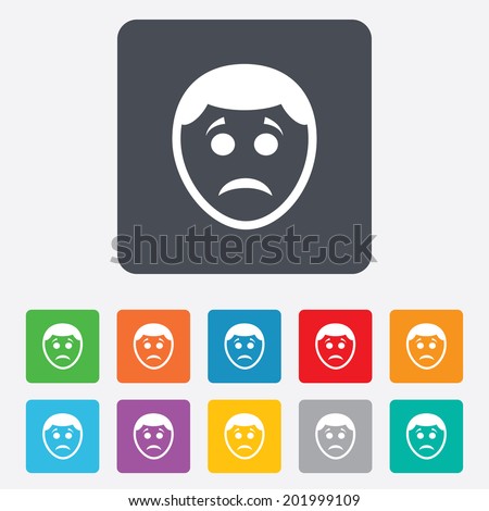 Sad face sign icon. Sadness depression chat symbol. Rounded squares 11 buttons. Vector