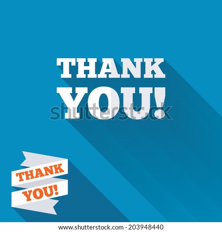 Thank You Sign Icon. Gratitude Symbol. White Flat Icon With Long Shadow 