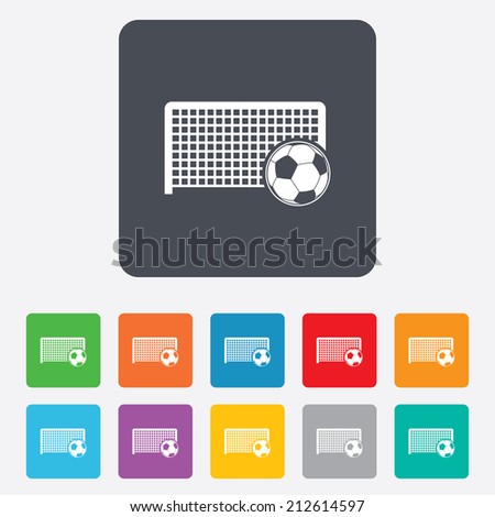 Football gate and ball sign icon. Soccer Sport goalkeeper symbol. Rounded squares 11 buttons. Vector