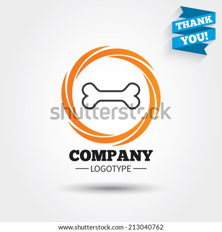 Dog bone sign icon. Pets food symbol. Business abstract circle logo. Logotype with Thank you ribbon. Vector