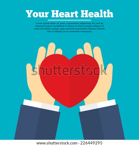 Heart health. Medical donation. Hands hold or give heart. Vector