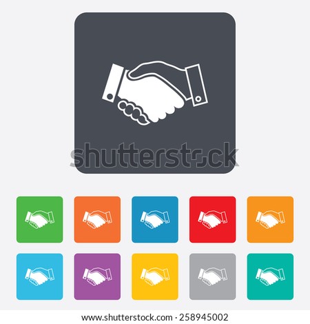 Handshake sign icon. Successful business symbol. Rounded squares 11 buttons. Vector