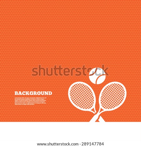 Background with seamless pattern. Tennis rackets with ball sign icon. Sport symbol. Triangles orange texture. Vector