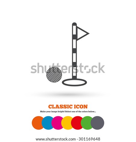 Golf ball and hole sign icon. Sport symbol. Classic flat icon. Colored circles. Vector