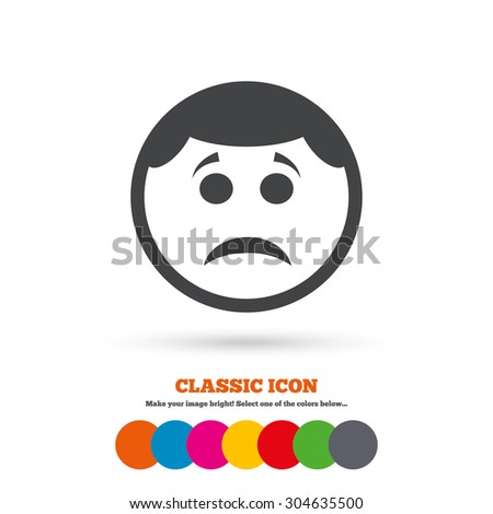 Sad face sign icon. Sadness depression chat symbol. Classic flat icon. Colored circles. Vector