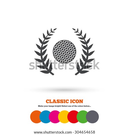 Golf ball sign icon. Sport laurel wreath symbol. Winner award cup. Classic flat icon. Colored circles. Vector