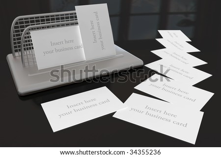 Business Card Holder on Black Desk with space for your own business cards