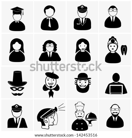vector black people professions icon set on gray