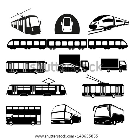 Transportation icons collection - vector silhouette. Public transportation set