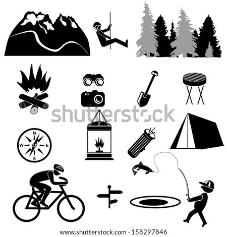 Vector illustration on a hike in the mountains and outdoor recreation