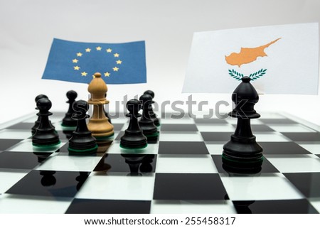 Chess pieces with the flags of Europe and Cyprus