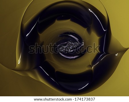 Ring of life. A computer software generated digital image in purple and silver on a yellow background.