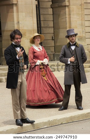 CHARLOTTETOWN, PRINCE EDWARD ISLAND/CANADA - JULY 07, 2014: The Confederation Players dressed as Fathers and Ladies of Confederation in Prince Edward Island in Canada.