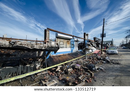 Damage caused by hurricane Sandy in the Rockaways, Queens, New York.