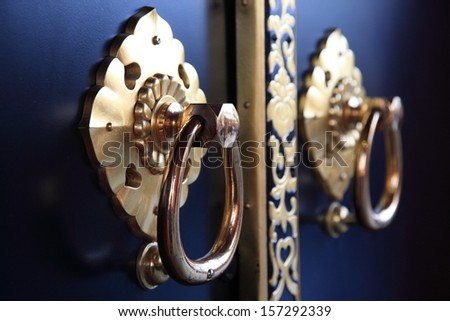 Closeup of japanese golden door handle