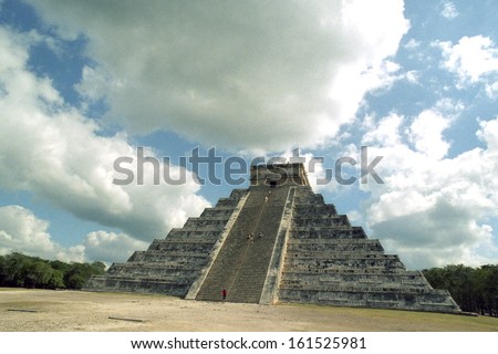 Pyramid structure with high stairway to the top.