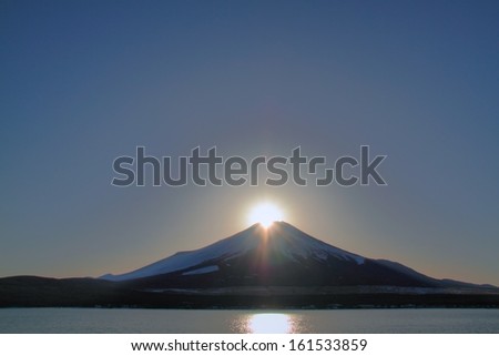 Snow covered mountain with the sun shining on its peak.