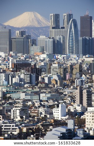 Skyscrapers Of Shinjuku Ward With Mt Fuji In The Background, Tokyo Prefecture, Kanto Region, Japan