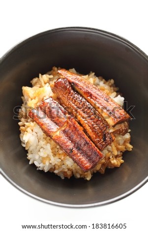 Three pieces of cooked meat on a pile of rice.