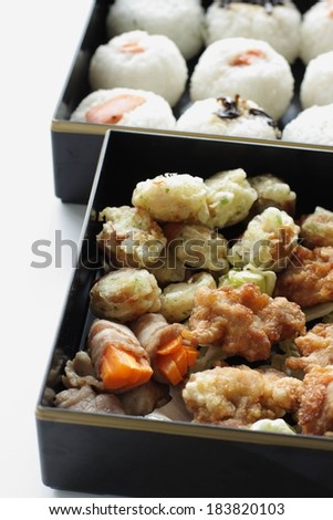 Two Bento boxes filled with different types of foods.