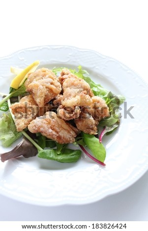Pieces of breaded meat on top of a salad.