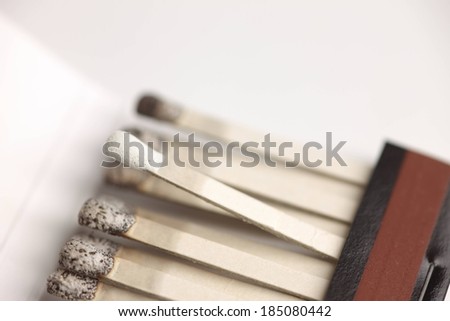 A pack of matches with all but one burnt.