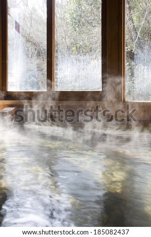 The inside of a bath house or a hot tub.