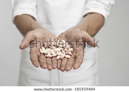 Borlotto beans on dirty hands (mid section)