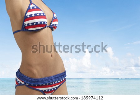 Midsection of Woman Wearing Patriotic American Bikini