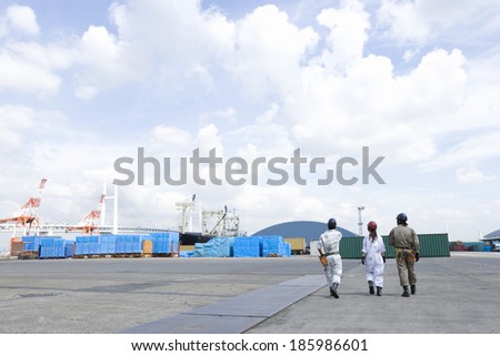 Dock workers walking, Japan.