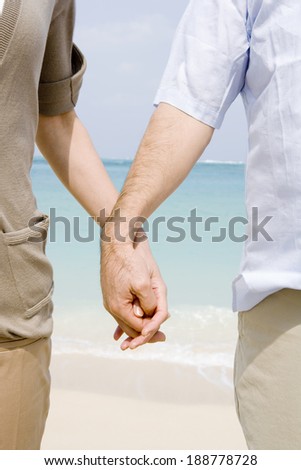 hands of husband and wife holding hands on beach