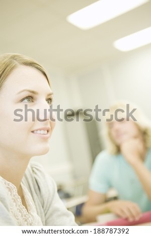 profile of smiling foreign woman