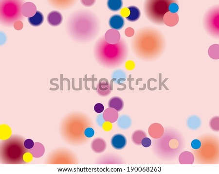 Rainbow dots of different sizes scattered across a pink page.