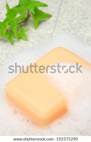 A soapy bar of soap on a counter top.