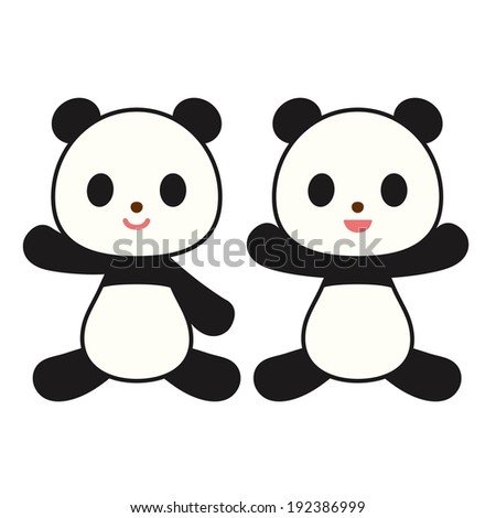 Two cartoon pandas with different arm positions and mouths.