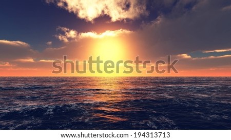 The sun setting behind some clouds over a body of water.