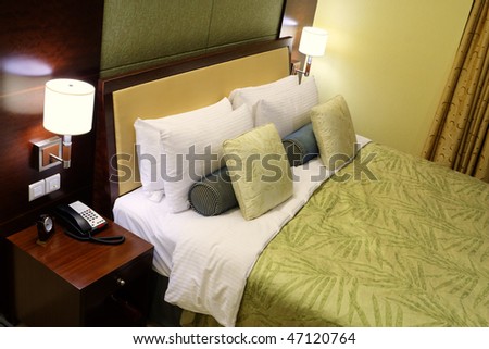 high angle view of a hotel room; high dynamic range image