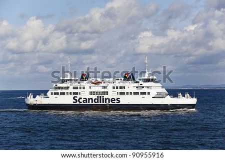 HELSINGBORG, SWEDEN - AUGUST 28: Scandlines ferry travels on the sea on August 28, 2011 in Helsingborg, Sweden. Scandlines GmbH, established in 1998, is one of europe\'s largest ferry operators.