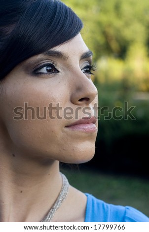 stock photo : Close-up of the side of a woman's face on a sunny